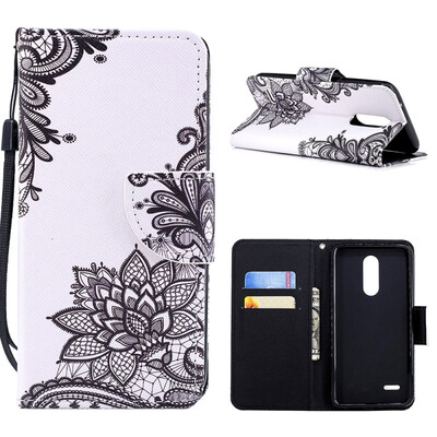 

MOONCASE Huawei P20 Lite painted leather case with small hand strap - black flower