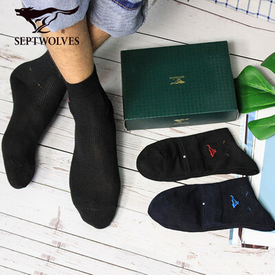 

Seven wolves socks mens spring&summer antibacterial breathable sweat thin business mens socks 6 pairs of dark color code 91706