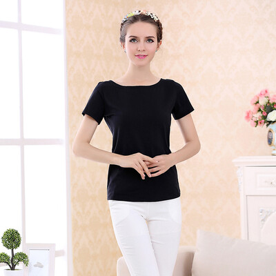 

POPBASIC Women Basic Cotton Round-Neck Short Sleeve Blank T Shirt