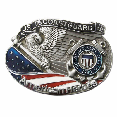 

New Vintage American Hero Coast Guard Enamel Oval Belt Buckle Gurtelschnalle Boucle de ceinture