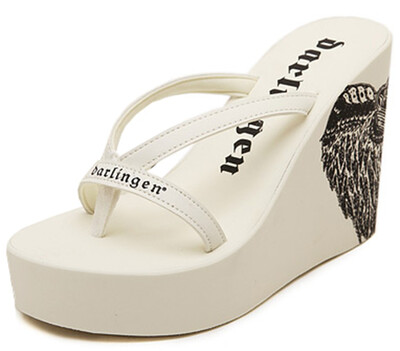 

IDIFU Womens Trendy Printed High Heels Wedge Platform Flip Flops Sandy Thong Sandals