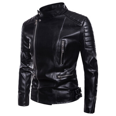 

AOWOFS winter new European&American style mens locomotive multi-zip leather jacket large size leather jacket B030