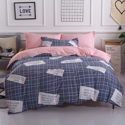 

Cotton Striped Lattice Bedding Set Full Queen Super King Size Duvet Cover Bed Sheet Pillowcase Soft Kids 4pc Bedclothes