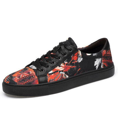 

Casual Men Shoes Leather Comfortable Flat Sneakers Luxury Men Shoes Spring Autumn Walking Sneakers Printed Fashion Footwear