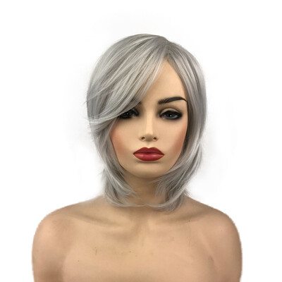 

StrongBeauty Medium Length Straight GreySilvery GreyBlack Yellow Synthetic Wigs for Women