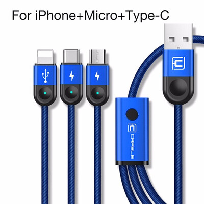 

Cafele 3in1 USB Cable for iPhone USB Type C Cable Micro USB Cable Charging 3 Phones at Same Time for iPhone Xiaomi Huawei