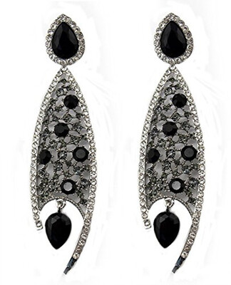 

Idealway New Fashion 4 Colors Clear Black Blue Purple Rhinestone Crystal Weddings Bridal Long Drop Earrings