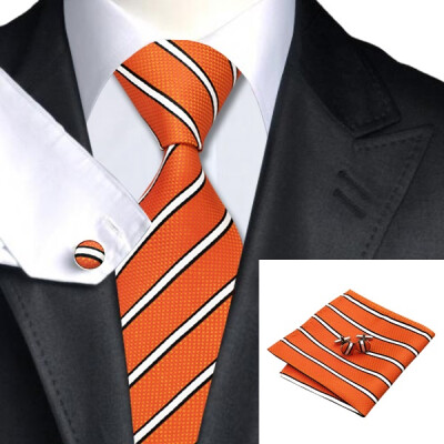 

2016 New Hot selling Vogue Men Silk Striped Tie Set High Quality 100 Silk Necktie Handkerchief Cufflink Set for Formal Wedding