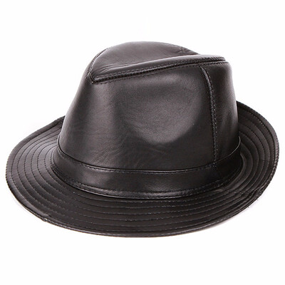 

Mens Sheepskin Leather Hat Male Fashion Fedoras Genuine Leather Cap Adult Fashion Cowboy Hat Wide Brim 3 Colors B-7242