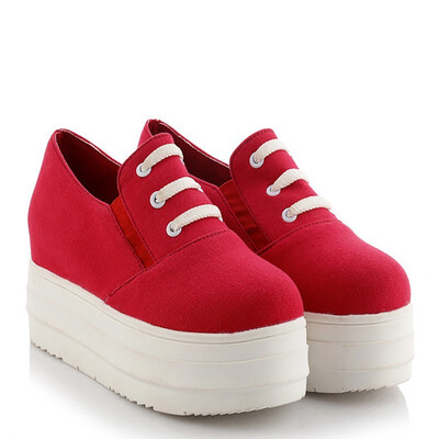 

IDIFU Womens Round Toe Slip on Platform Canvas Shoes Low Top Casual Loafers Sneakers
