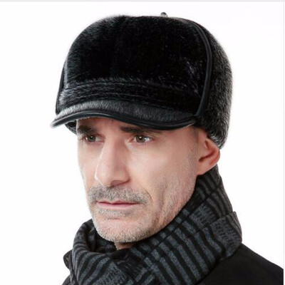 

New Man Winter Hat Mens Cashmere Warm Leifeng Hat Thermal Imitation Fur Hat Windproof Earmuffs Cap New Year Gift B-7370