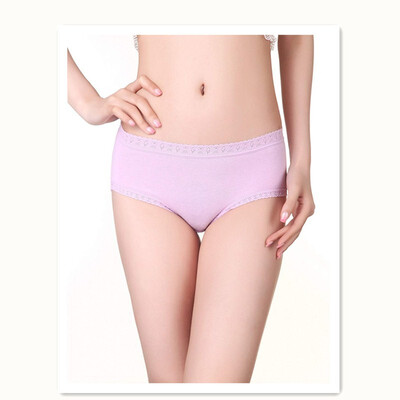 

Womens Cotton Sexy Lace Mid Waist Solid Color Briefs 4 pieces K7010