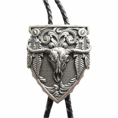 

Vintage Silver Plated Western Rodeo Bull Bolo Tie Leather Necklace