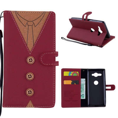 

MOONCASE Sony Xperia XZ2 Compact stitching embossed mens leather case - red