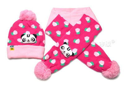 

Buebos Ninos Twinset 2015 New Winter Warm Baby Kid Hat Scarves Panda Patten Toddler Beanie Cap Soft Crochet Knit Wool Cap