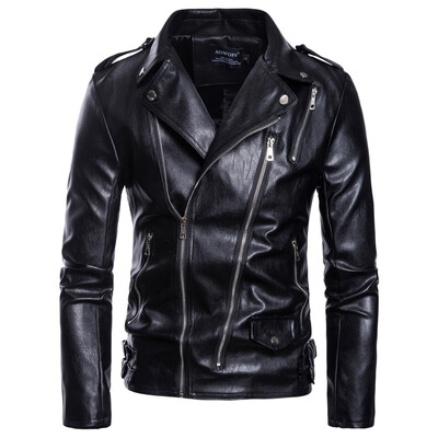 

AOWOFS autumn new fashion mens locomotive large size leather multi-zip leather jacket M-5XL B027