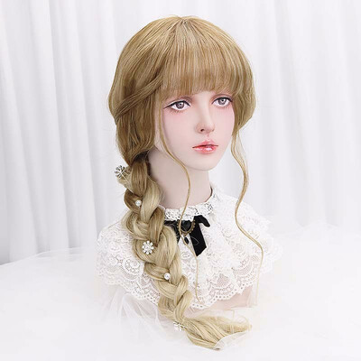 

29" Cosplay Lolita Wig With Bangs Blonde Brown Ombre Synthetic Hair Long Wave Custom Party Cosplay Wigs For Women Heat Resistant