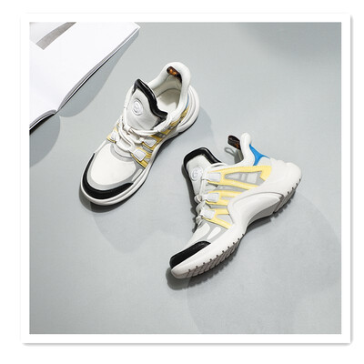 

Korean version of the thick bottom increased fairy old shoes leather color matching retro casual shoes breathable comfortable feet