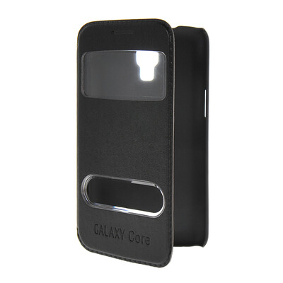

MOONCASE View Window Leather Side Flip Pouch Stand Shell Back Case Cover for Samsung Galaxy Core 4G G3518 Black