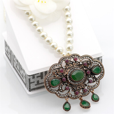 

Vintage Bohemia Beads Long Pendant Necklace For Women Ethnic Wedding Jewelry Antique Gold Color Resin Turkish Sweater Chain New