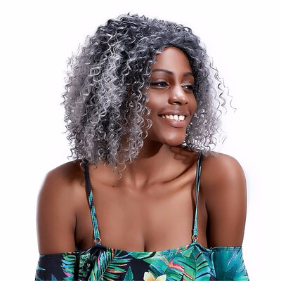 

16 Medium Water Wave Wigs For Black Women Kanekalon Wigs Synthetic Hair Gray Cosplay Wig Masquerade HPHR-013