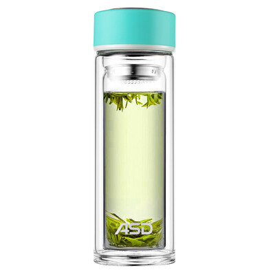 

ASD double-layer insulation anti-scalding filter tea cup glass cup 320ml lake blue RXB32B4WG-B