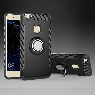 

Fecoprior Back Cover For Huawei P10 Lite Case Car Holder Stand Hard PC Silicon Ring Suction Bracket Celulars