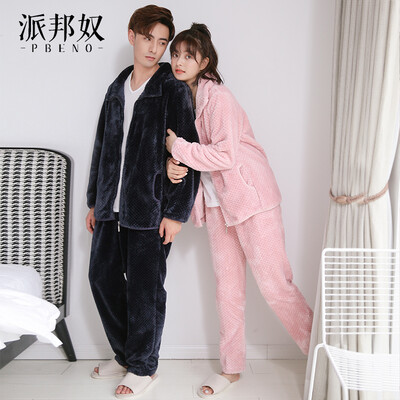 

PBENO pajamas womens autumn&winter long-sleeved coral velvet zipper warm couple can wear outside clothes casual suit 70852028 M
