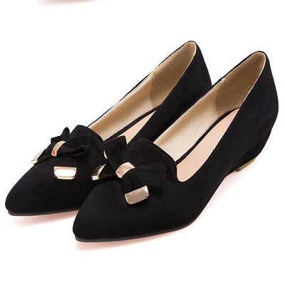 

IIDIFU Womens Comfy Bowknot Pointed Toe OL Work Shoes Low Wedge Heel Slip on Pumps