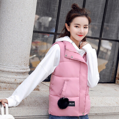 

Langyue womens 2018 winter new cotton clothes Korean version of cotton womens student cotton vest short paragraph sleeveless cotton vest vest LWMJ188310 pink