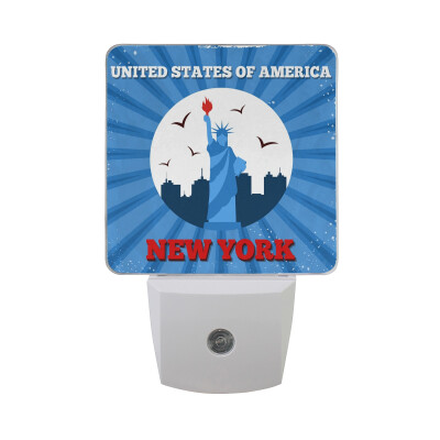 

ALAZA LED Night Light With Smart Dusk To Dawn SensorStatue Of Liberty Grunge American Flag Plug In Night Light