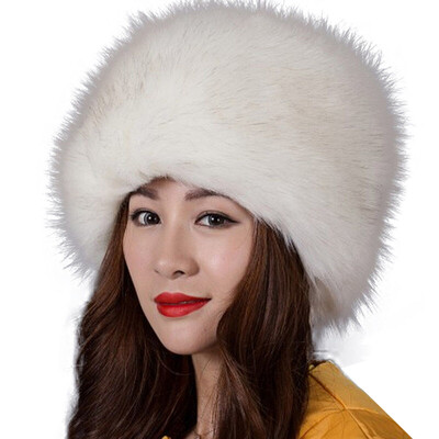 

GLO-STORY autumn&winter ladies hat fashion warm imitation fox fur big hat thickening imitation fur caps WMZ844050 white