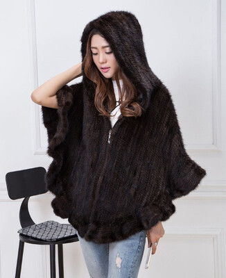 

MSMinShu Hand Knitted Mink Fur Poncho Women Real Fur Cape Hooded Coat Zipper Fashion Ladys Outwear Genuine Mink Fur Shawl