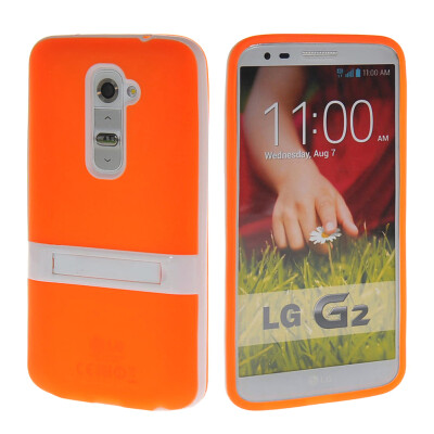 

MOONCASE Soft Flexible Silicone Gel TPU Skin with Kickstand Shell Back Case Cover for LG G2 Orange