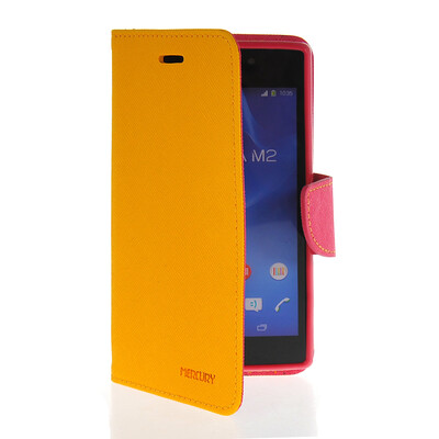 

MOONCASE Classic cross pattern Leather Side Flip Wallet Card Pouch Stand Soft Shell Back Case Cover for Sony Xperia M2 Yellow