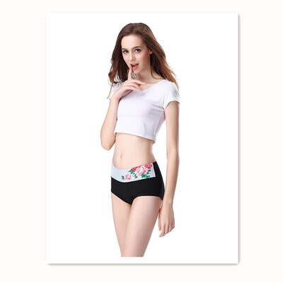 

Womens 3D printed mid-waist cotton breathable stretch triangle briefs 4 pieces