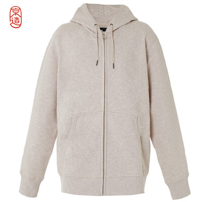 

JZAO mens sweater thick brushed sweater hooded zipper sweater beige gray  code