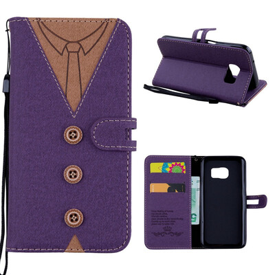 

MOONCASE Samsung Galaxy S7 stitching embossed mens leather case - purple