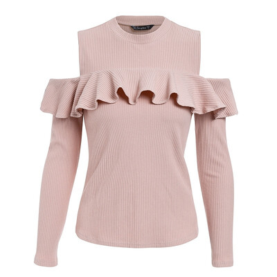 

Autumn shoulder Knitted Blouse with wooden ears
