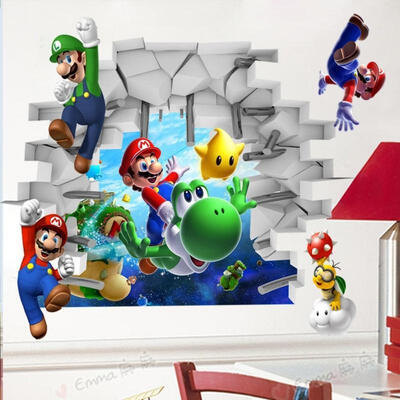 

2015 Children Games Super Mario Fly 3D Art Wall Stickers Decals Mural Home Decor