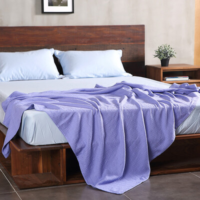 

Yimian Tong cotton knitted blanket towel blanket single double air conditioning blanket summer leisure blanket nap blanket dark blue 130 180cm