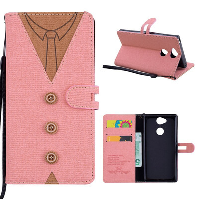 

MOONCASE Sony Xperia XA2 stitching embossed mens leather case - powder