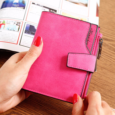

Ladies short wallet candy color buttons wallet multi card womens zero wallet frosted zipper bag