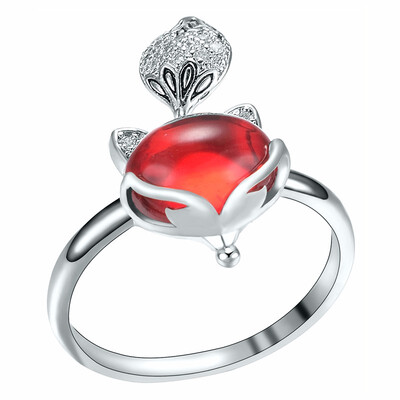 

Yoursfs Animal Rings for Women Trendy Fox Ring 18k White Gold Plated RedGreen Fox Ring