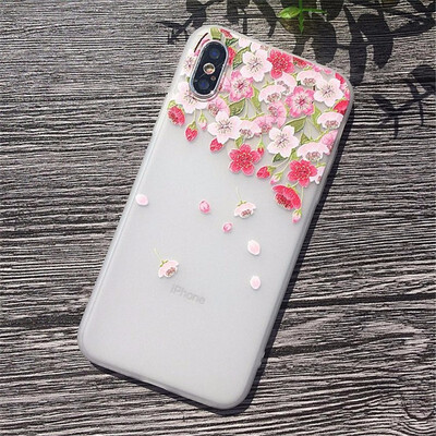 

3D Relief Flower Case For iPhone 6 8 7 Plus X Cases Soft Silicon Cover