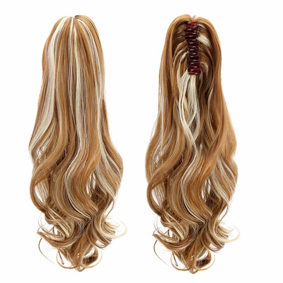 

Synthetic Ponytail Wig Hair Extensions Claw on Hairpiece 18inch Long Wave Blonde Clip In Ponytail Hair Extensions Heat Resistant