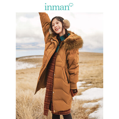 

INMAN 2018 winter new INS wind girl heart fur collar hooded slim long down female 1884121160 caramel color