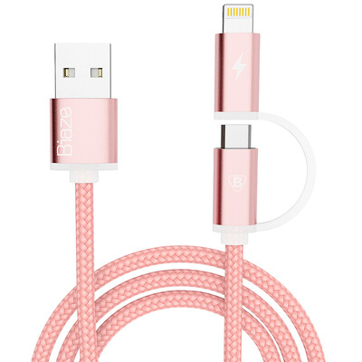 

BIAZE Micro USB&Lightning Cable for Charging&Data Transfer pink 1m