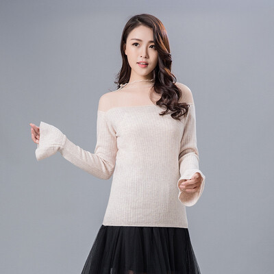 

2018 autumn korea slim style new grenadine Splicing shoulder knitted long sleeve sweater cardigan woollen sweater