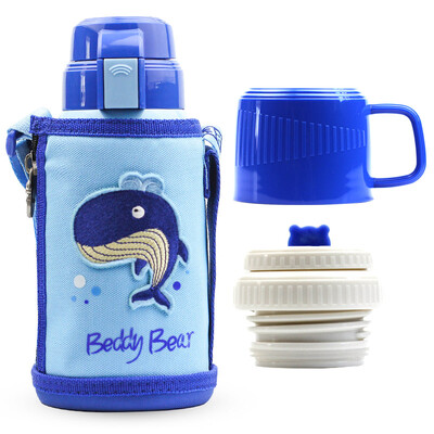 

Cup bear child cup with straw child cup 316 stainless steel double cover dual-use baby cup boys&girls insulation pot 600ML 3D version - whale